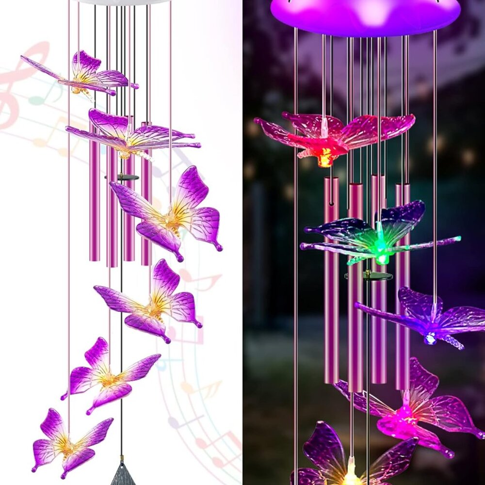 Solar Butterfly Wind Chimes, Gifts For Mom Women, Glowing Top Changing Colors Le